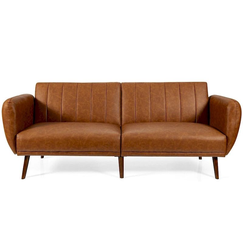 Schlafsofa Futon Kunstleder Verstellbar mit Holzbeinen – 81 x 33,5 x 31,5 (L x B x H)