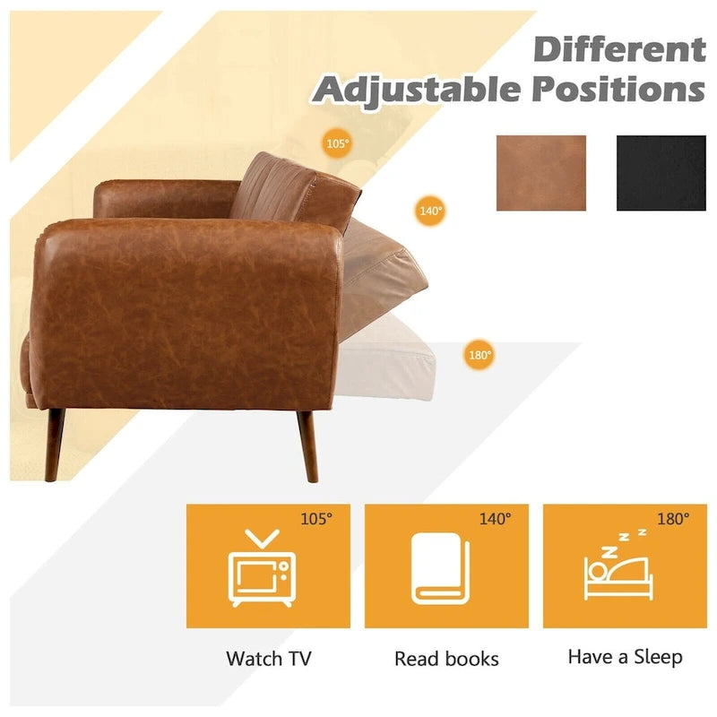 Schlafsofa Futon Kunstleder Verstellbar mit Holzbeinen – 81 x 33,5 x 31,5 (L x B x H)