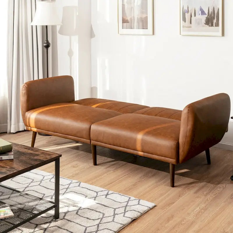 Schlafsofa Futon Kunstleder Verstellbar mit Holzbeinen – 81 x 33,5 x 31,5 (L x B x H)