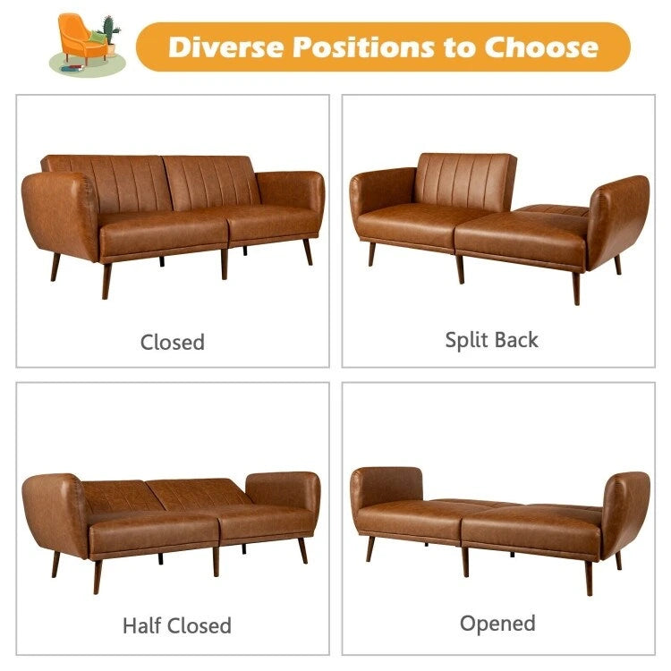 Schlafsofa Futon Kunstleder Verstellbar mit Holzbeinen – 81 x 33,5 x 31,5 (L x B x H)