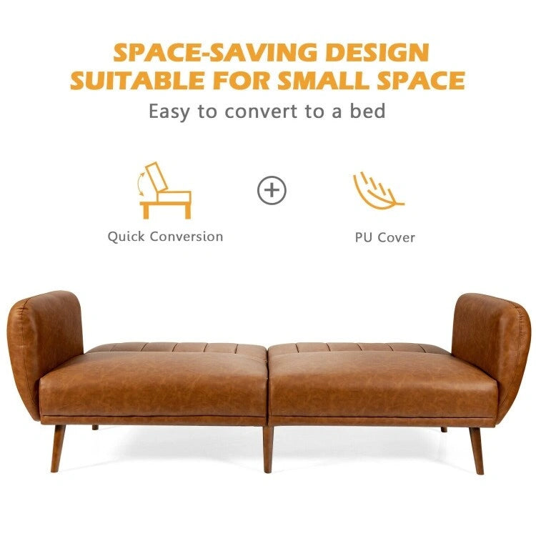 Schlafsofa Futon Kunstleder Verstellbar mit Holzbeinen – 81 x 33,5 x 31,5 (L x B x H)