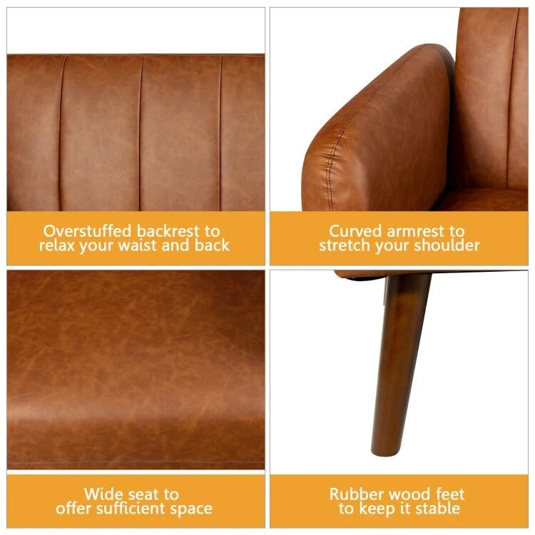 Schlafsofa Futon Kunstleder Verstellbar mit Holzbeinen – 81 x 33,5 x 31,5 (L x B x H)