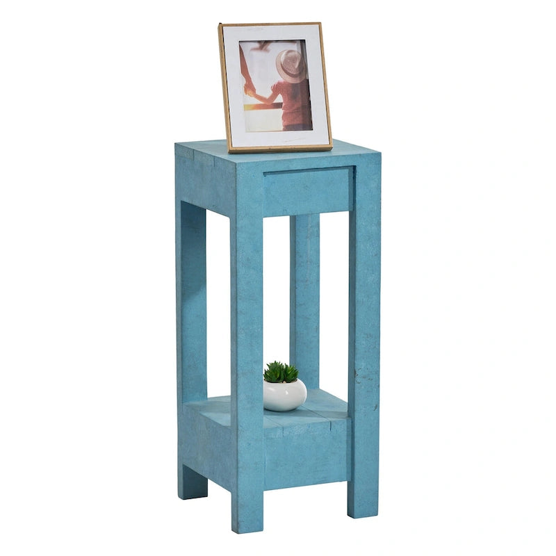 26 Hoher kleiner Beistelltisch Nachttisch quadratisch für Schlafzimmer, Bettseite, Wohnzimmer, Sofa, T27,94 x B26,92 x H66,04 cm