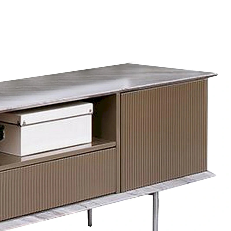 70 Zoll TV-Möbel, 1 Schublade, Regale, Weiß, Braun, Grau