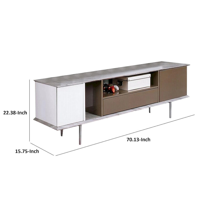 70 Zoll TV-Möbel, 1 Schublade, Regale, Weiß, Braun, Grau