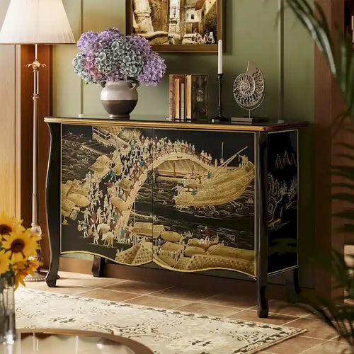 51.18 Sideboard Pure handcrafted vintage painted double sliding door partition storage entryway decorative cabinet