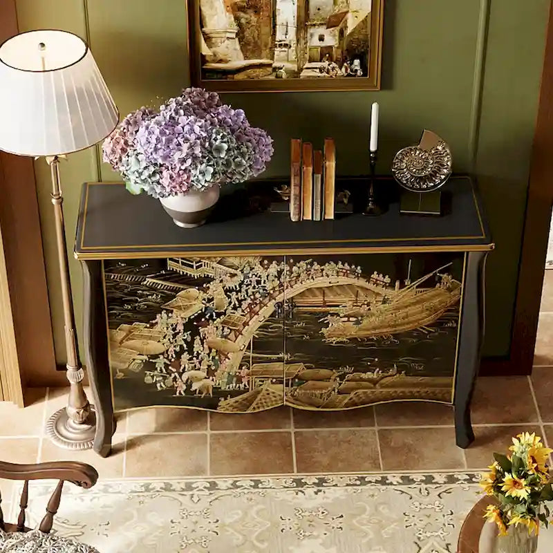 51.18 Sideboard Pure handgefertigte Vintage-bemalte Doppelschiebetür-Trennwand Aufbewahrungs-Eingangsdekorationsschrank