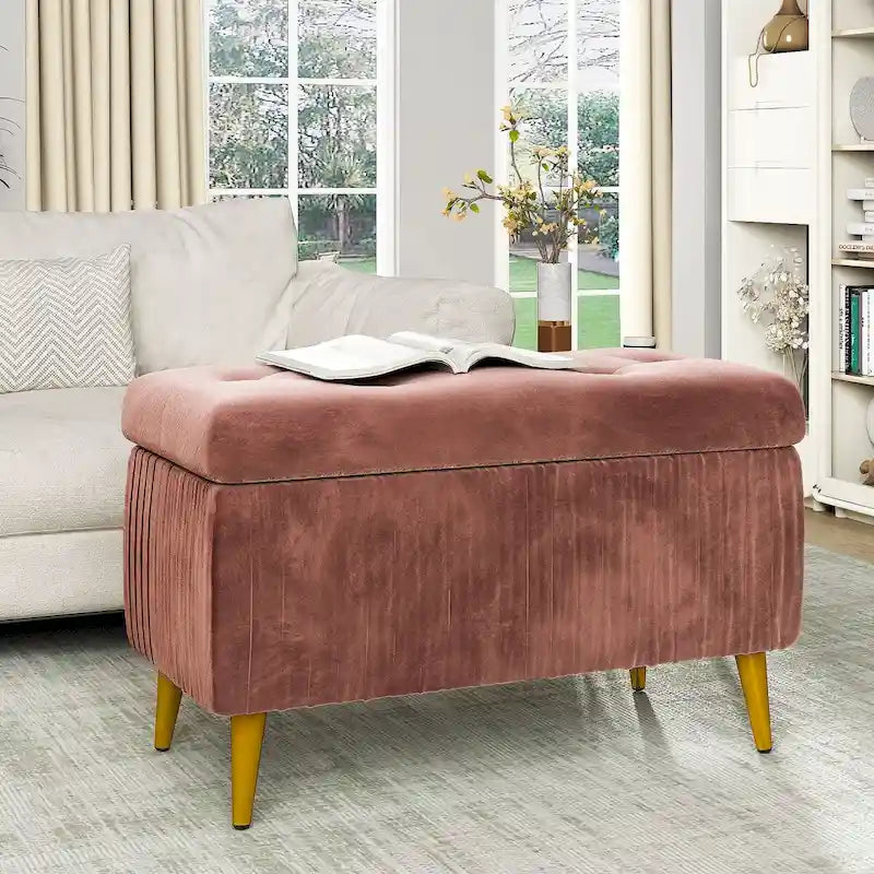 Moderne gepolsterte Ottomane mit Stauraumfunktion, Samtbezug und Knöpfen, perfekt für Schlafzimmer, Wohnzimmer, Eingangsbereich