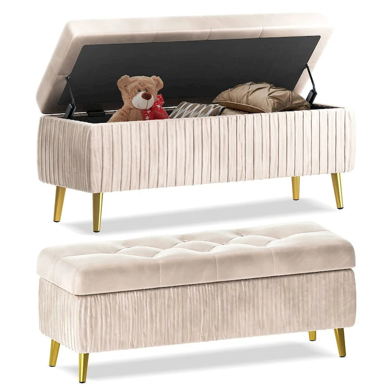 Moderne gepolsterte Ottomane mit Stauraumfunktion, Samtbezug und Knöpfen, perfekt für Schlafzimmer, Wohnzimmer, Eingangsbereich