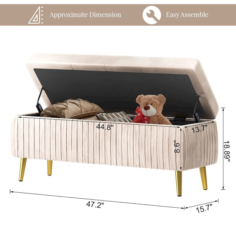 Moderne gepolsterte Ottomane mit Stauraumfunktion, Samtbezug und Knöpfen, perfekt für Schlafzimmer, Wohnzimmer, Eingangsbereich