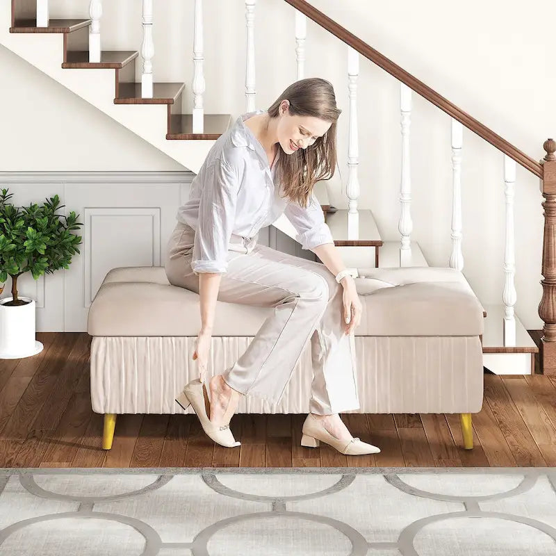 Moderne gepolsterte Ottomane mit Stauraumfunktion, Samtbezug und Knöpfen, perfekt für Schlafzimmer, Wohnzimmer, Eingangsbereich