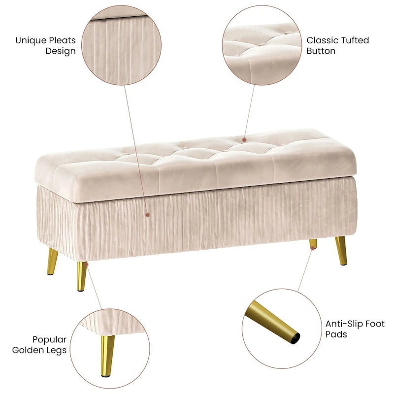 Moderne gepolsterte Ottomane mit Stauraumfunktion, Samtbezug und Knöpfen, perfekt für Schlafzimmer, Wohnzimmer, Eingangsbereich