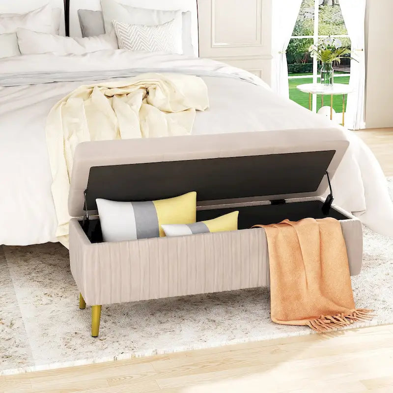 Moderne gepolsterte Ottomane mit Stauraumfunktion, Samtbezug und Knöpfen, perfekt für Schlafzimmer, Wohnzimmer, Eingangsbereich