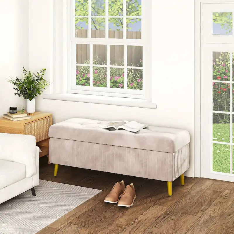 Moderne gepolsterte Ottomane mit Stauraumfunktion, Samtbezug und Knöpfen, perfekt für Schlafzimmer, Wohnzimmer, Eingangsbereich