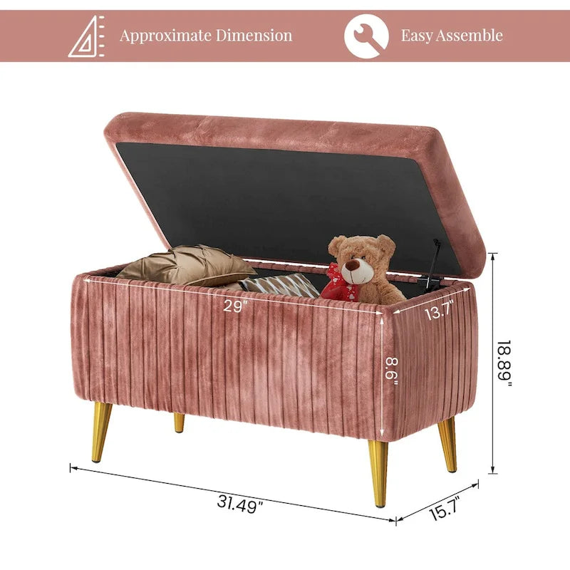 Moderne gepolsterte Ottomane mit Stauraumfunktion, Samtbezug und Knöpfen, perfekt für Schlafzimmer, Wohnzimmer, Eingangsbereich