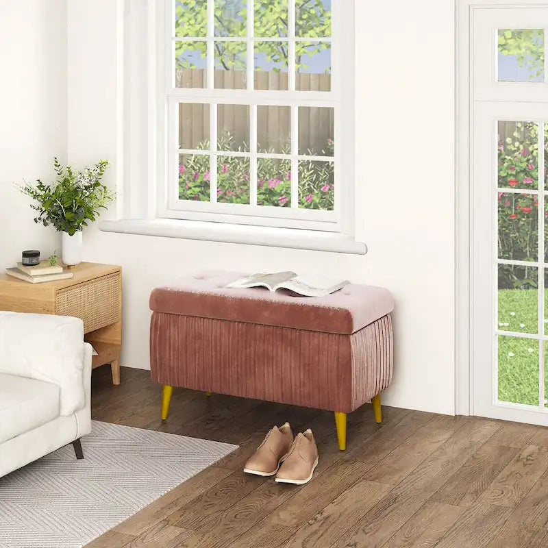 Moderne gepolsterte Ottomane mit Stauraumfunktion, Samtbezug und Knöpfen, perfekt für Schlafzimmer, Wohnzimmer, Eingangsbereich