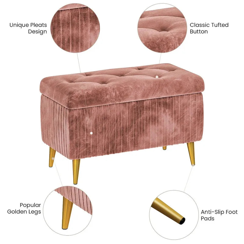 Moderne gepolsterte Ottomane mit Stauraumfunktion, Samtbezug und Knöpfen, perfekt für Schlafzimmer, Wohnzimmer, Eingangsbereich