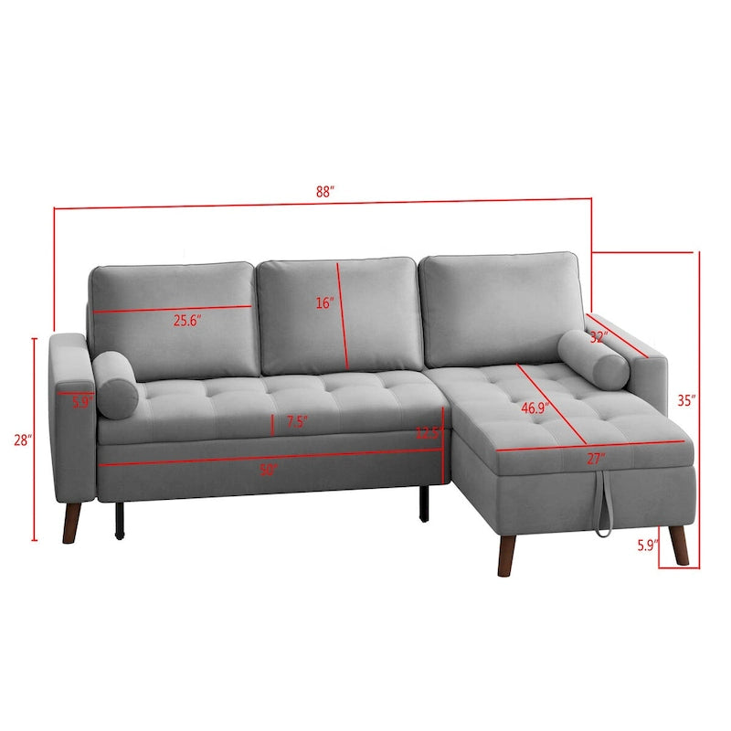 Eckschlafsofa mit Recamiere (links/rechts montierbar) und Stauraum