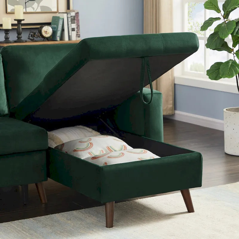 Eckschlafsofa mit Recamiere (links/rechts montierbar) und Stauraum