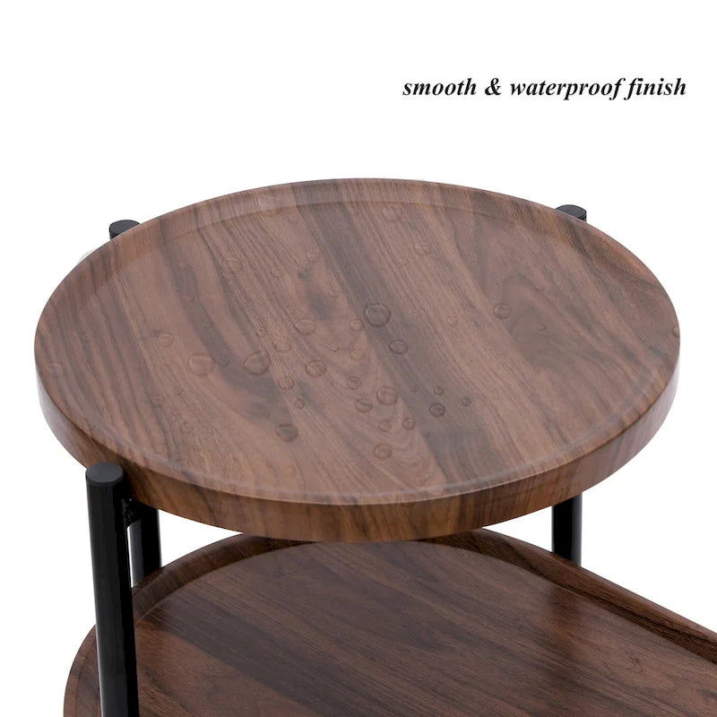 Kleine Couchtische 2-stöckiger moderner Sofa-Beistelltisch mit Holzablage Wohnzimmer Beistelltische Nachttische (Walnussbraun)