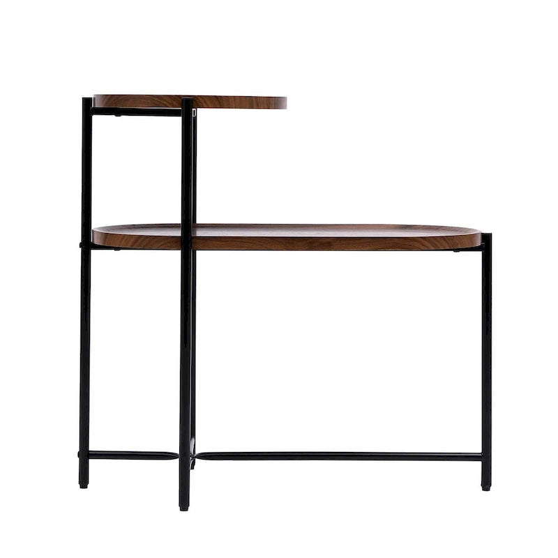 Kleine Couchtische 2-stöckiger moderner Sofa-Beistelltisch mit Holzablage Wohnzimmer Beistelltische Nachttische (Walnussbraun)