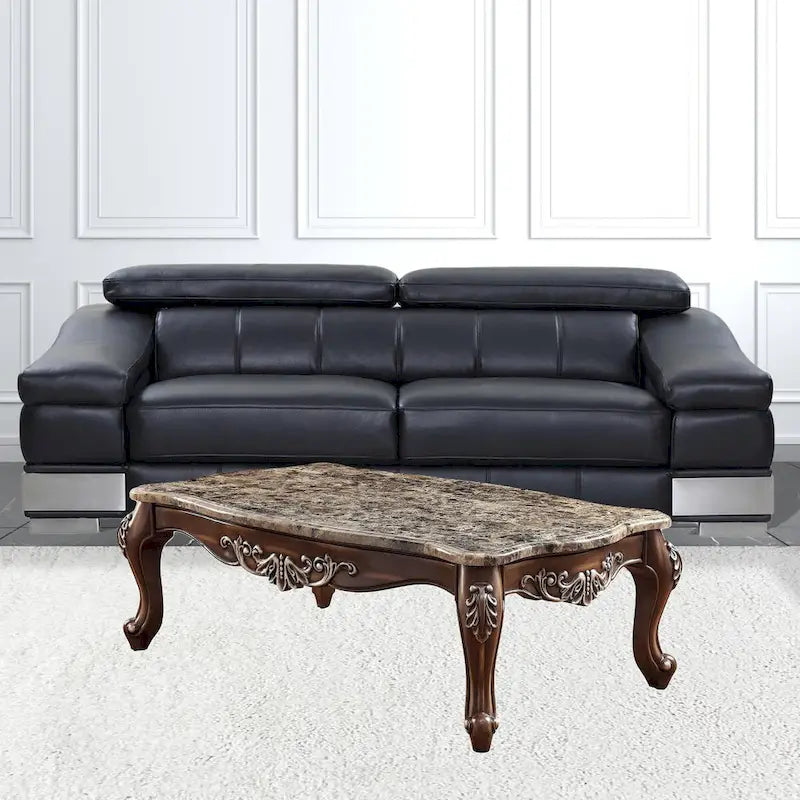 57 Zoll brauner und eichenfarbener Couchtisch in Marmoroptik mit Queen-Anne-Beinen