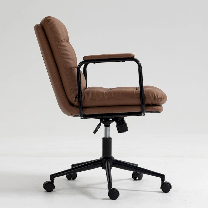 Bürostuhl, Home-Office-Schreibtischstuhl mit mittelhoher Rückenlehne, Rollen und Armlehnen, ergonomischer Drehstuhl aus PU-Leder