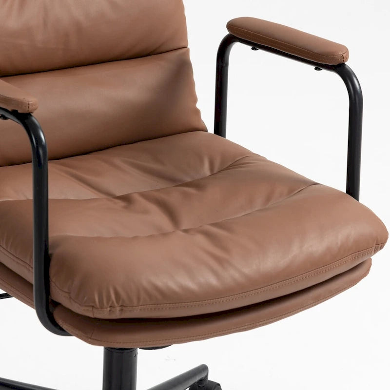 Bürostuhl, Home-Office-Schreibtischstuhl mit mittelhoher Rückenlehne, Rollen und Armlehnen, ergonomischer Drehstuhl aus PU-Leder