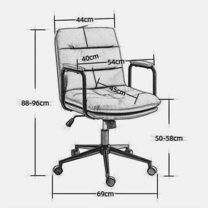 Bürostuhl, Home-Office-Schreibtischstuhl mit mittelhoher Rückenlehne, Rollen und Armlehnen, ergonomischer Drehstuhl aus PU-Leder