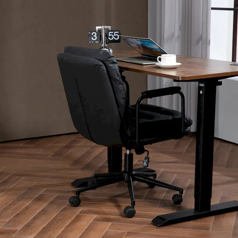 Bürostuhl, Home-Office-Schreibtischstuhl mit mittelhoher Rückenlehne, Rollen und Armlehnen, ergonomischer Drehstuhl aus PU-Leder