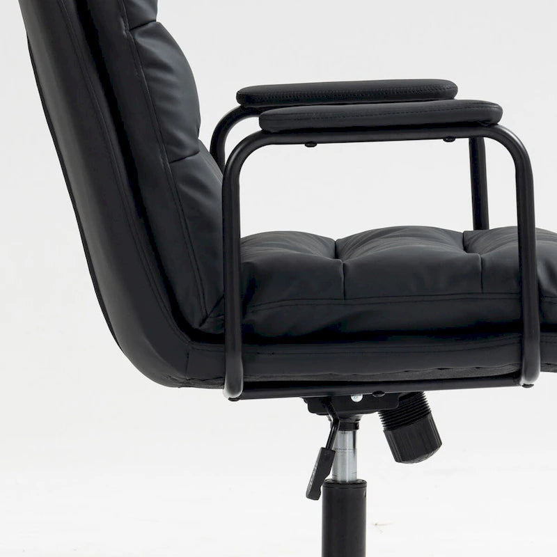 Bürostuhl, Home-Office-Schreibtischstuhl mit mittelhoher Rückenlehne, Rollen und Armlehnen, ergonomischer Drehstuhl aus PU-Leder