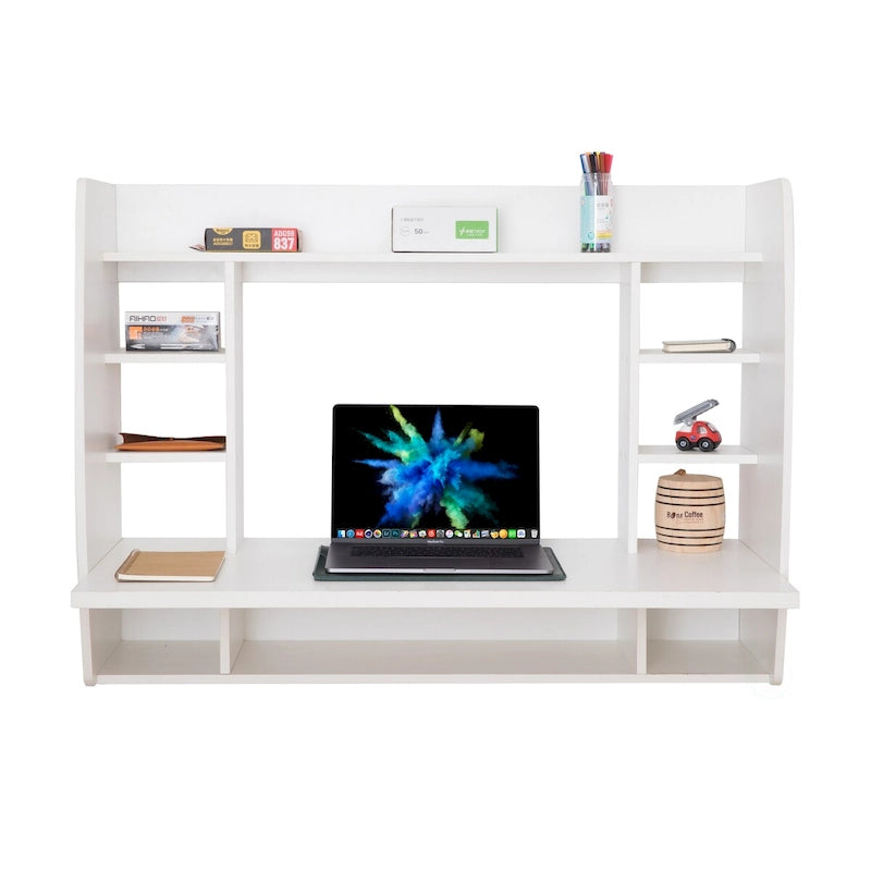 Vielseitiger Wand-Klapptisch/Schwebender Computertisch – Stilvoller und platzsparender Schreibtisch mit Regalen – Ideal für das Wohnzimmer