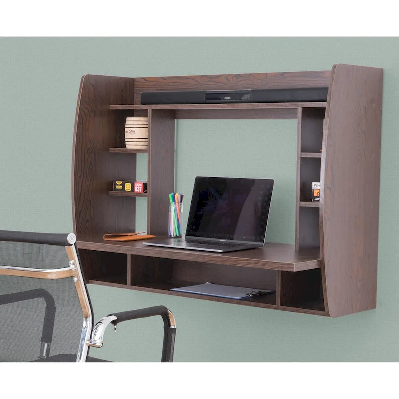 Vielseitiger Wand-Klapptisch/Schwebender Computertisch – Stilvoller und platzsparender Schreibtisch mit Regalen – Ideal für das Wohnzimmer