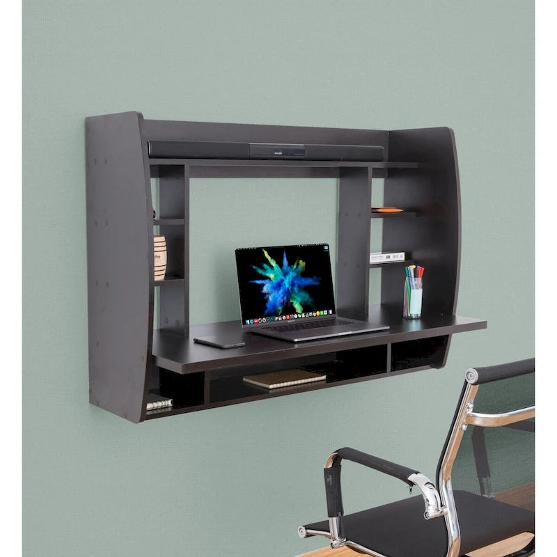 Vielseitiger Wand-Klapptisch/Schwebender Computertisch – Stilvoller und platzsparender Schreibtisch mit Regalen – Ideal für das Wohnzimmer