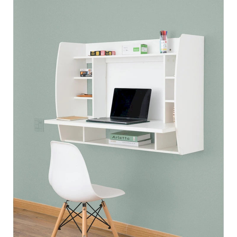 Vielseitiger Wand-Klapptisch/Schwebender Computertisch – Stilvoller und platzsparender Schreibtisch mit Regalen – Ideal für das Wohnzimmer
