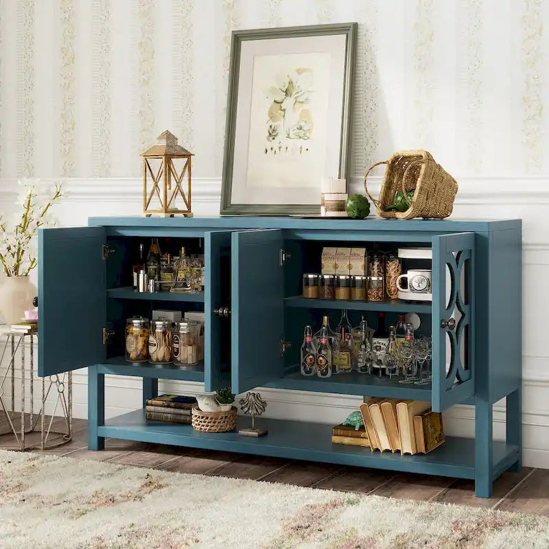 Eleganter Retro-Konsolentisch/Aufbewahrungsschrank/Sideboard mit Spiegeltüren, geräumigen Einlegeböden und langlebigen Akazienholzbeinen