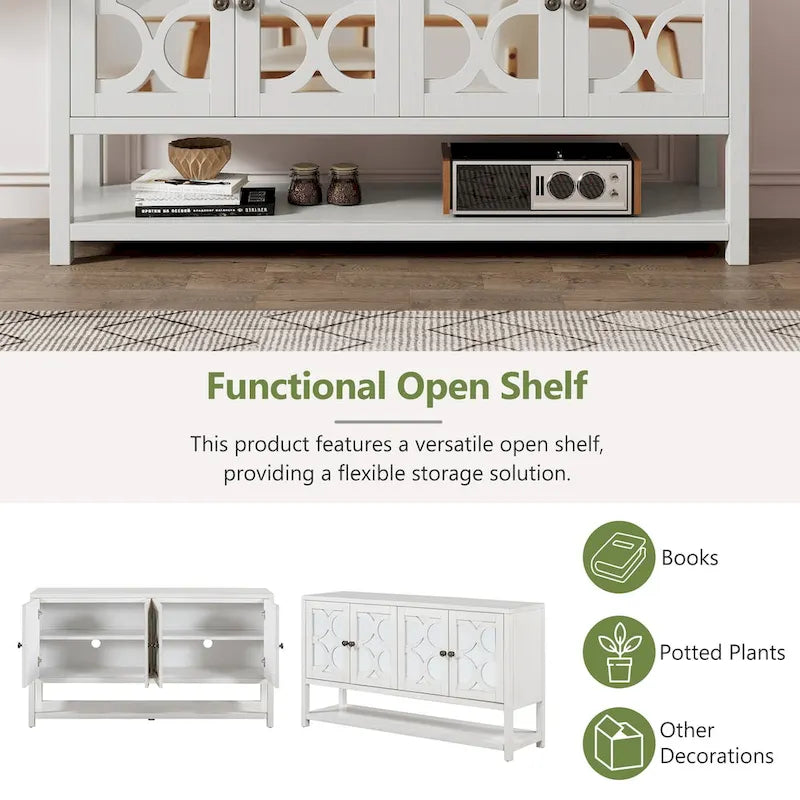 Eleganter Retro-Konsolentisch/Aufbewahrungsschrank/Sideboard mit Spiegeltüren, geräumigen Einlegeböden und langlebigen Akazienholzbeinen
